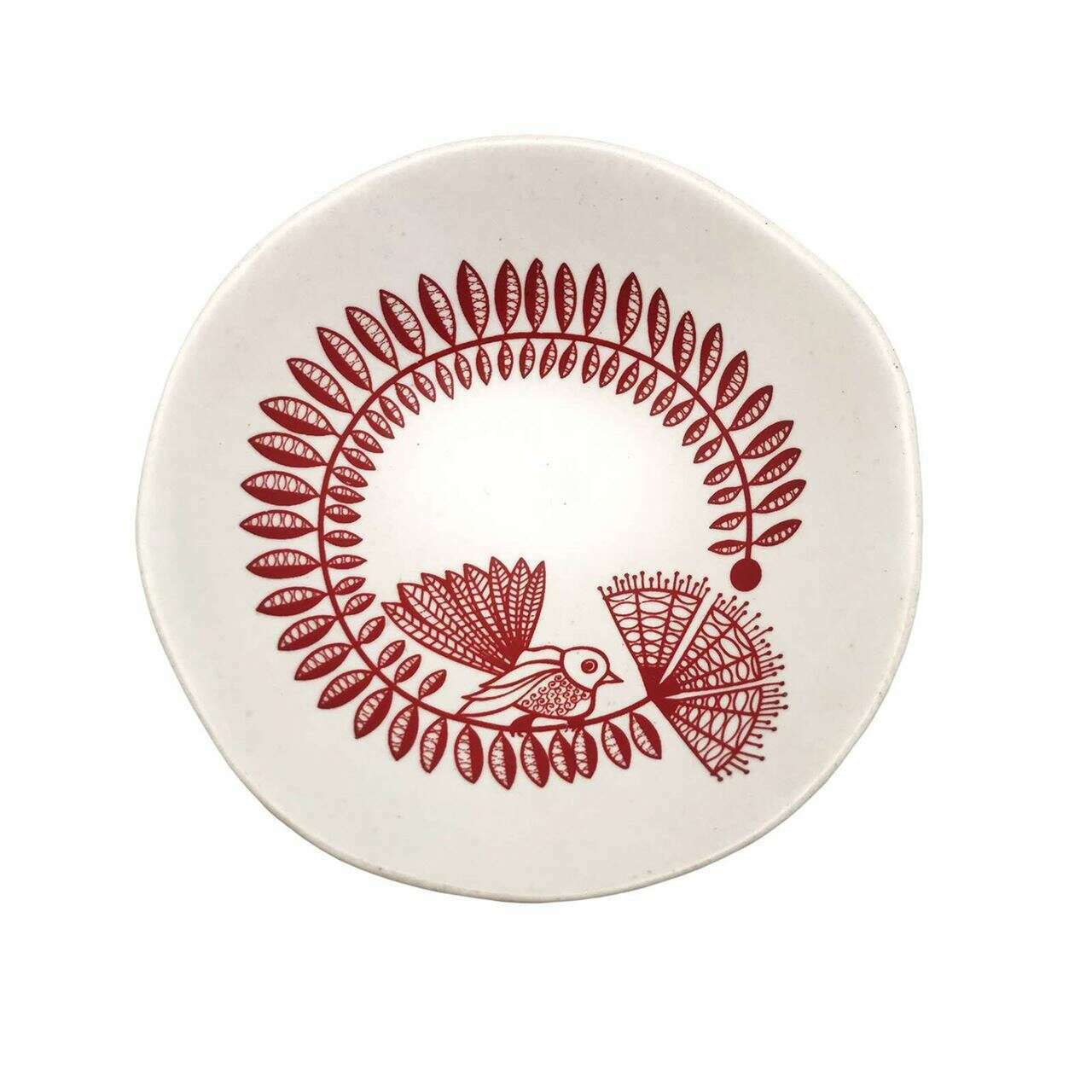 Jo Luping Bowl - Red Fantail and Pohutukawa On White Jo Luping Bowl - Red Fantail and Pohutukawa On White