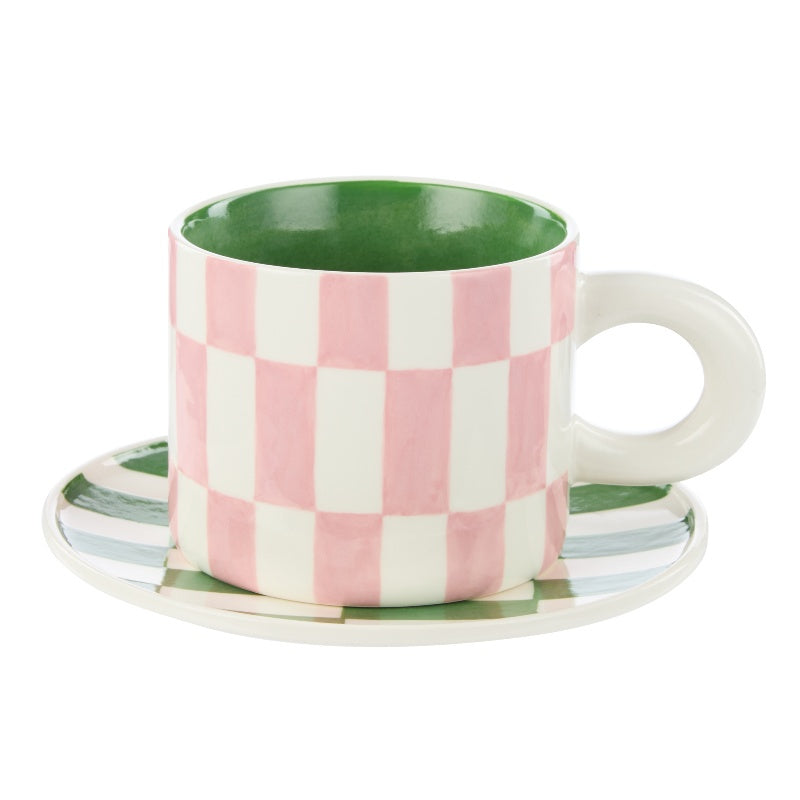 Check Mug & Plate Set Pink & Green