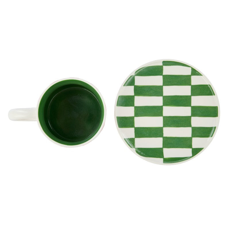 Check Mug & Plate Set Pink & Green