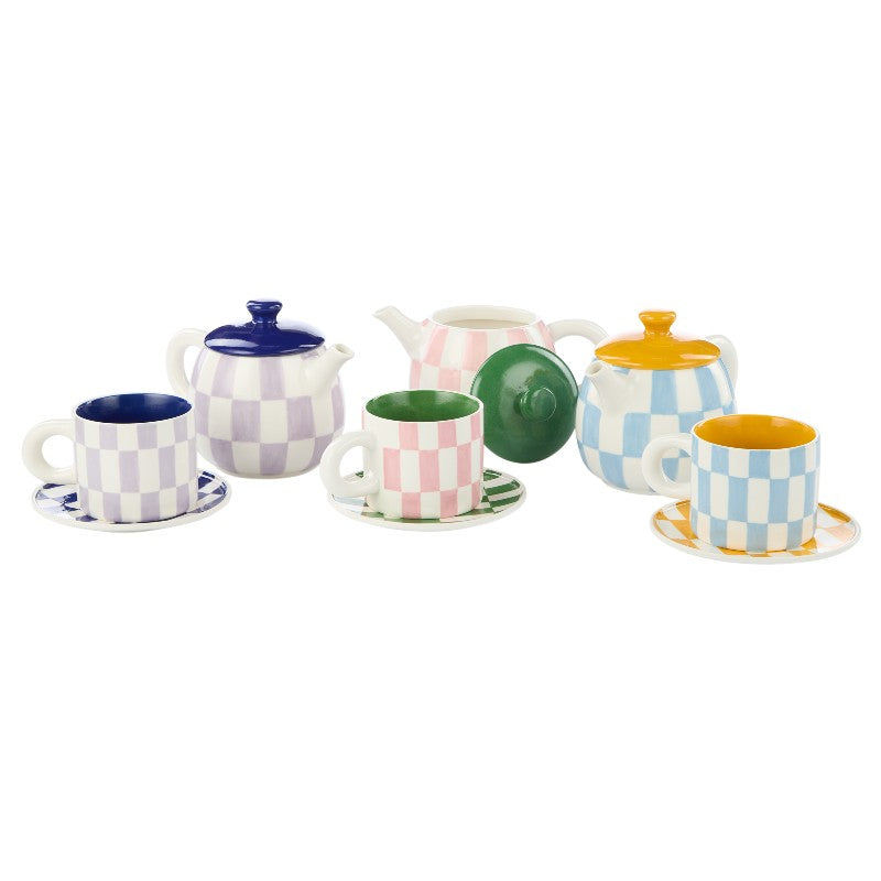 Check Teapot 700ml Lilac & Navy
