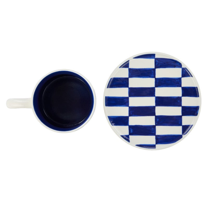 Check Mug & Plate Set Lilac & Navy