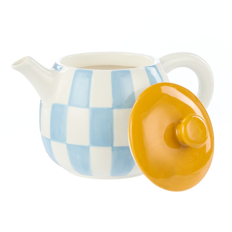 Check Teapot 700ml Blue & Orange