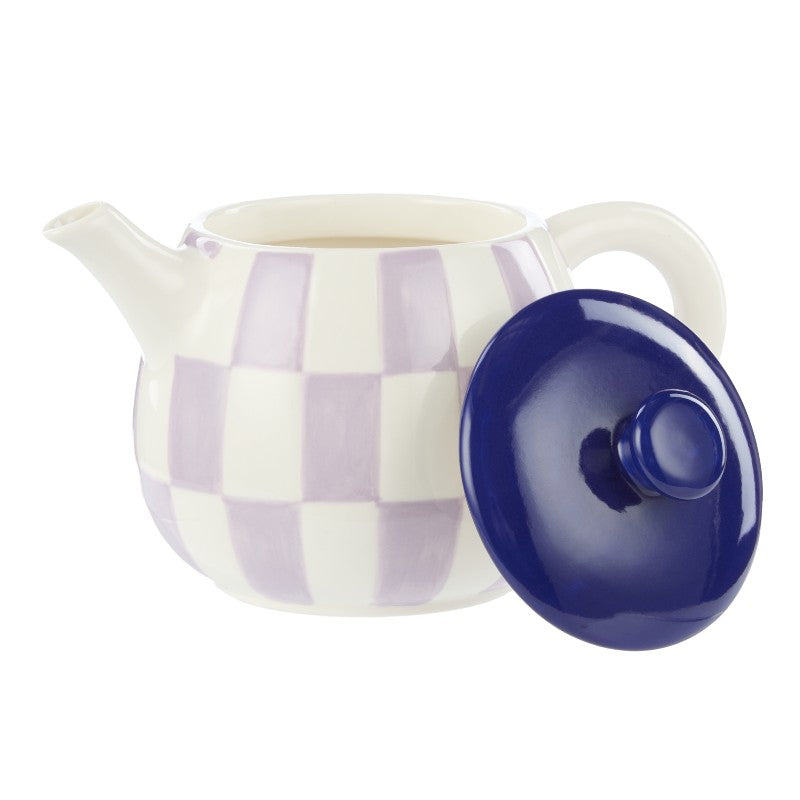Check Teapot 700ml Lilac & Navy