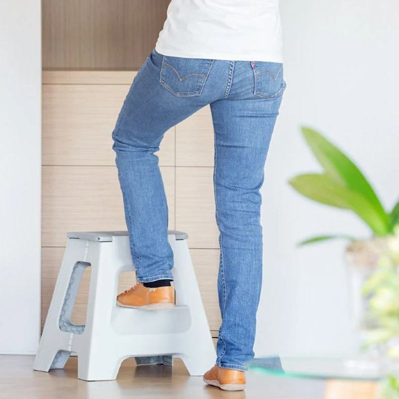 2 Step Stool Compact Foldable Grey 40cm