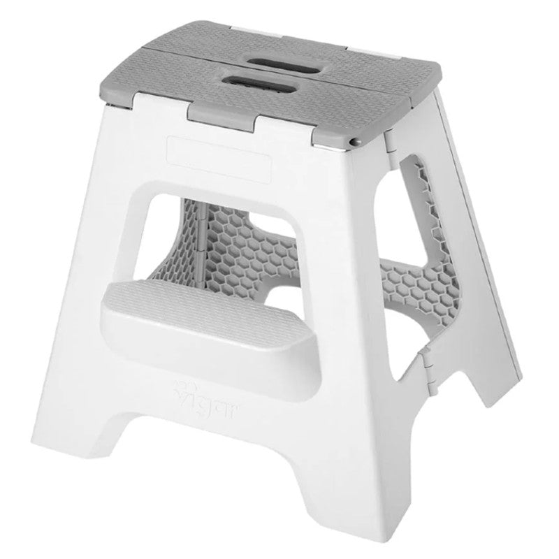 2 Step Stool Compact Foldable Grey 40cm