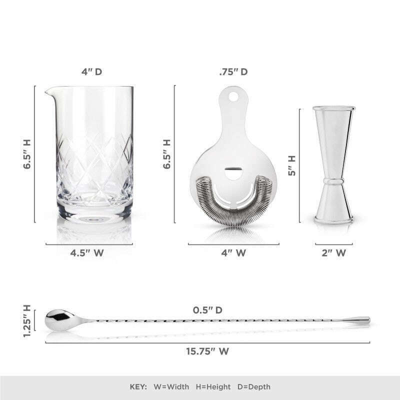 4 Piece Mixologist Barware Set Stainless Steel