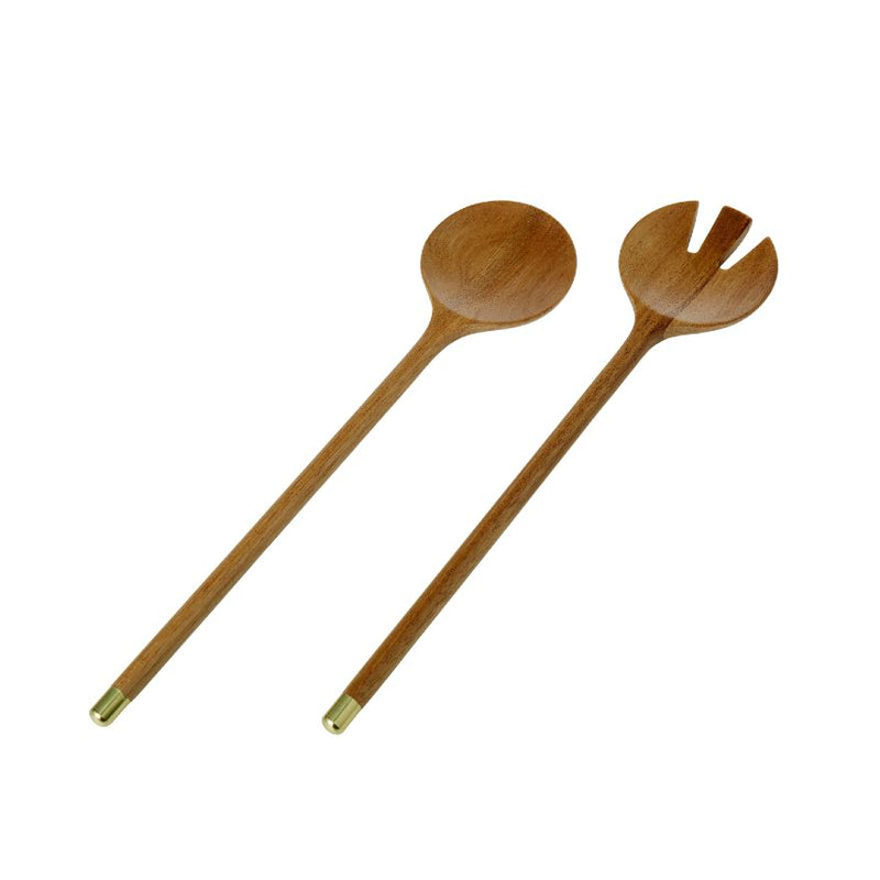 Acacia & Brass Salad Servers Set of 2 Natural