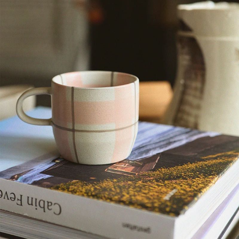 Blush & Grey Check Mug Cat&