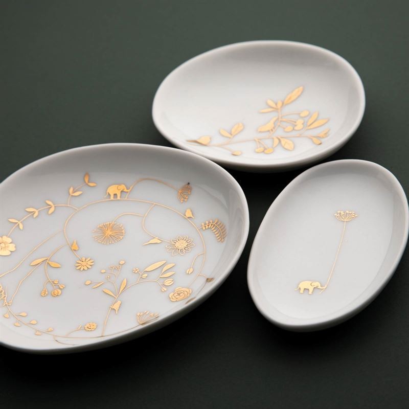 Bowl Porcelain Flower Gold Set Of 3