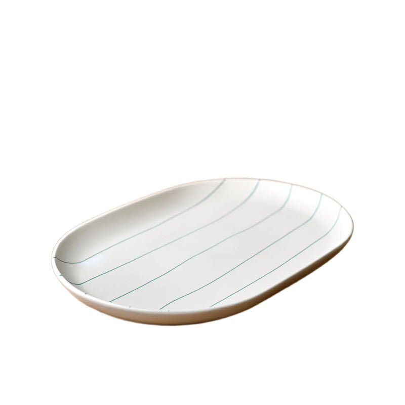 Coastal Junction Oval Tray Cream with Green Stripe