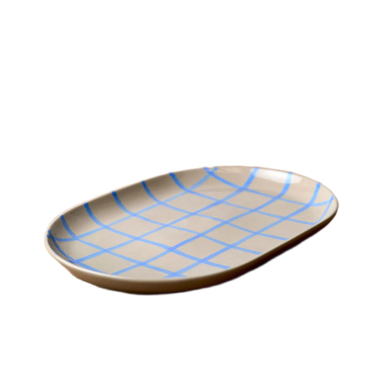 Coastal Junction Stone Oval Tray with Blue Hand brush