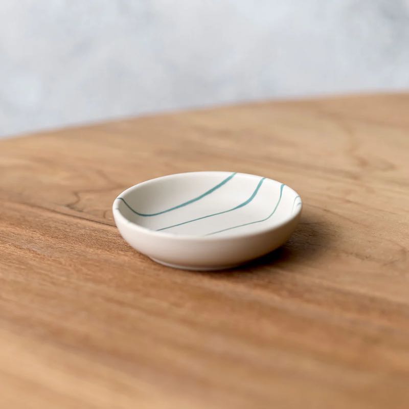 Coastal Junction Condiment Bowl Cream with Green Stripe