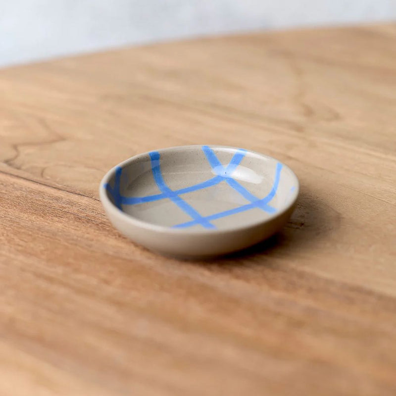 Coastal Junction Condiment Bowl Stone with Blue Hand brush