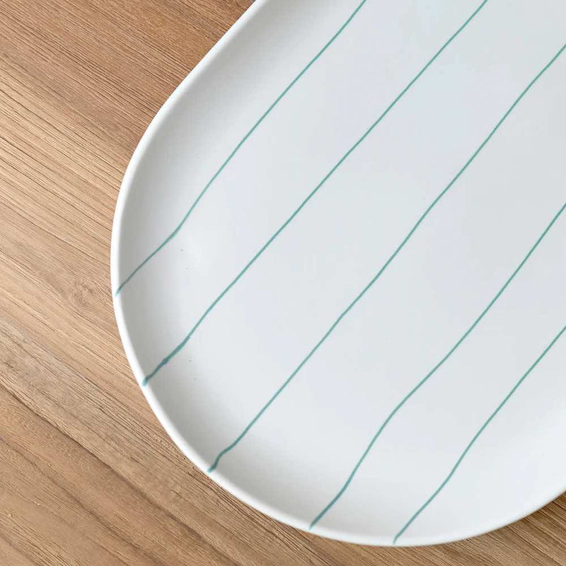 Coastal Junction Oval Tray Cream with Green Stripe