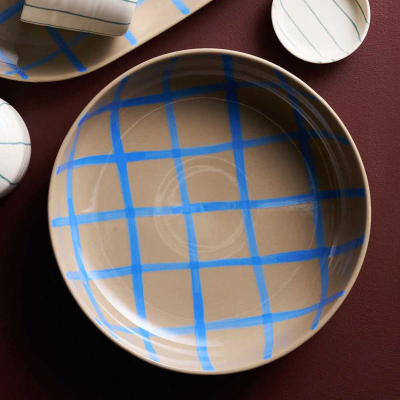 Coastal Junction Salad bowl Stone with Blue Hand brush