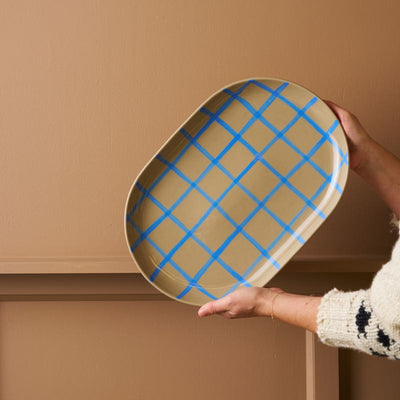 Coastal Junction Stone Oval Tray with Blue Hand brush