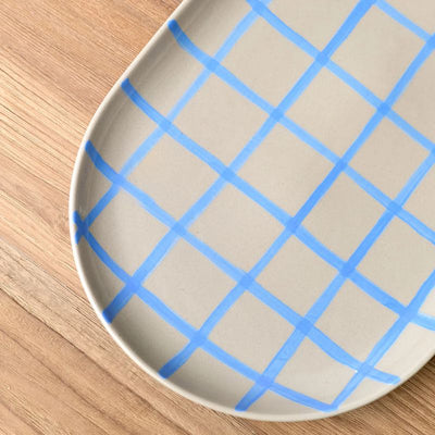Coastal Junction Stone Oval Tray with Blue Hand brush