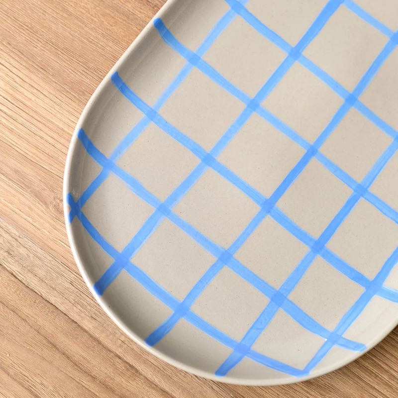 Coastal Junction Stone Oval Tray with Blue Hand brush