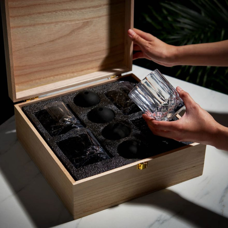 Liquor Glass and Ice Sphere 8 Piece Box Set