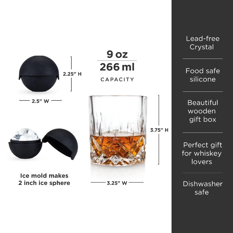 Liquor Glass and Ice Sphere 8 Piece Box Set