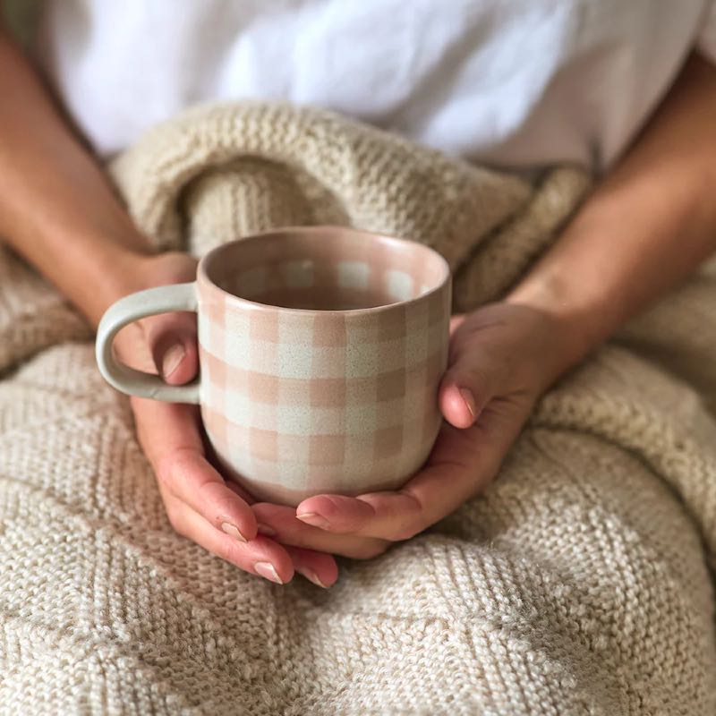 Soft Terracotta Check Mug Cat&