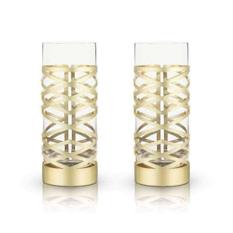 Belmont Gold & Crystal Patterned Highball Glasses