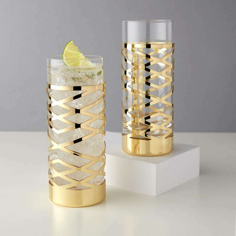 Belmont Gold & Crystal Patterned Highball Glasses