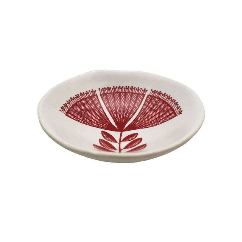 Bowl Red Pohutukawa Lace On White 7cm