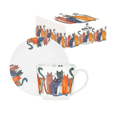 Cup & Saucer Quirky Cats Four Friends