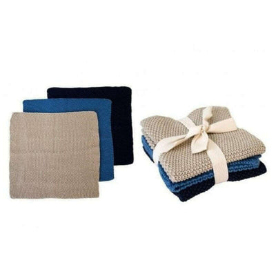 Eco Knitted Dishcloth 3 Pack Blue
