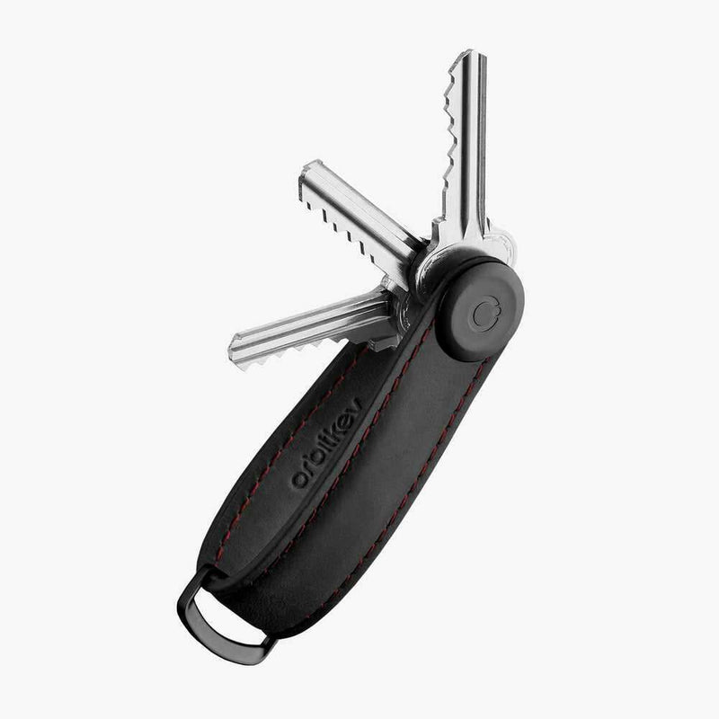 Key Organiser Crazy Horse Leather Obsidian Black Red