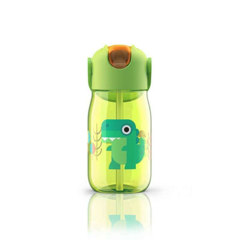 Kids Flip Straw Bottle 400ml Dino Green