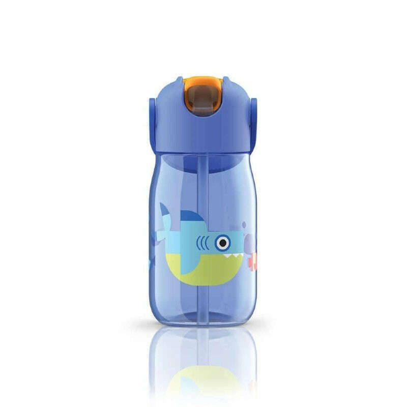 Kids Flip Straw Bottle 400ml Shark Blue