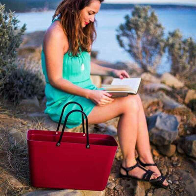 Large Bag Maroon Green Plastic