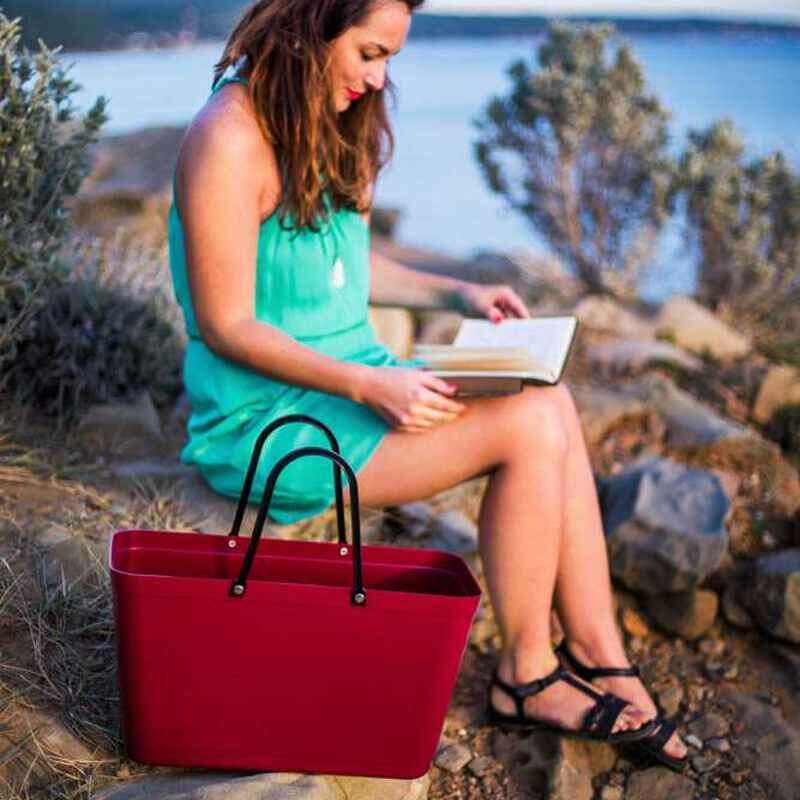 Large Bag Maroon Green Plastic