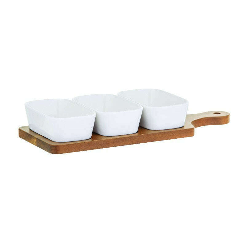 Loft Set of 3 Rectangular Dishes with Acacia Paddle