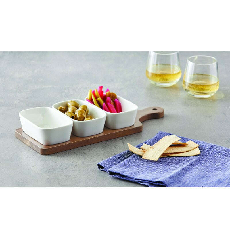 Loft Set of 3 Rectangular Dishes with Acacia Paddle