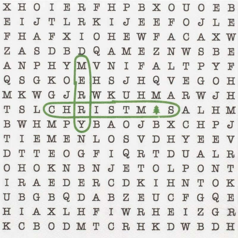 Merry Christmas Word Search Cocktail Napkin