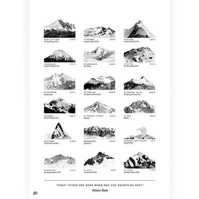 NZ Peaks A3 (Black & White)