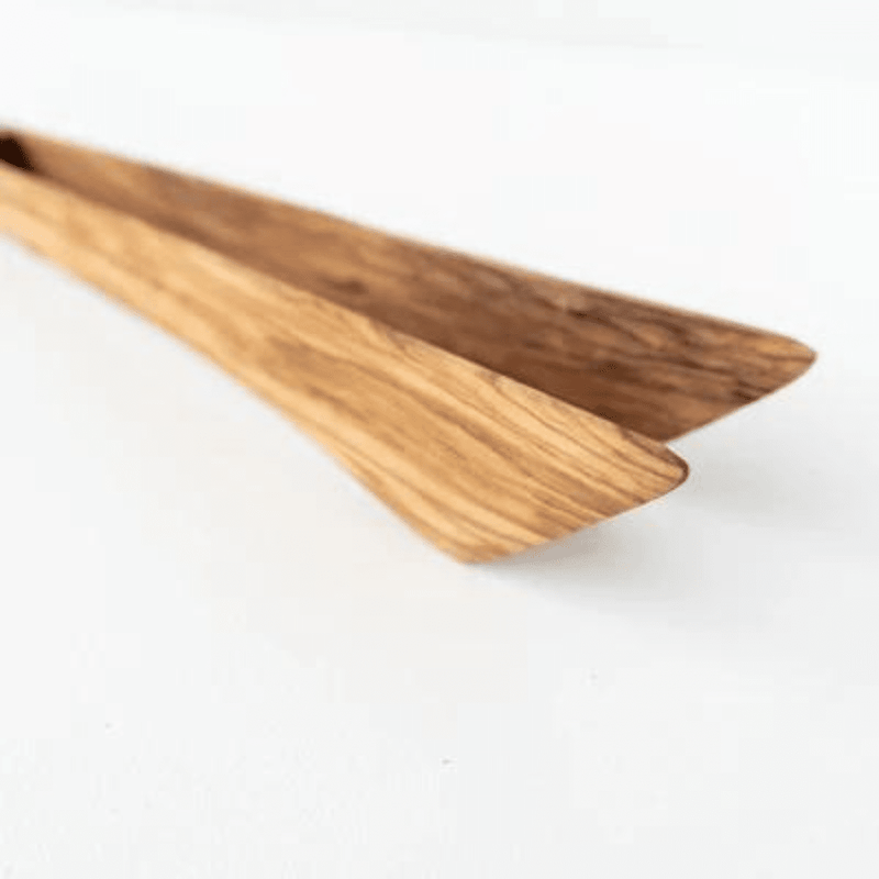 Olive Wood Wide Tongs 30cm