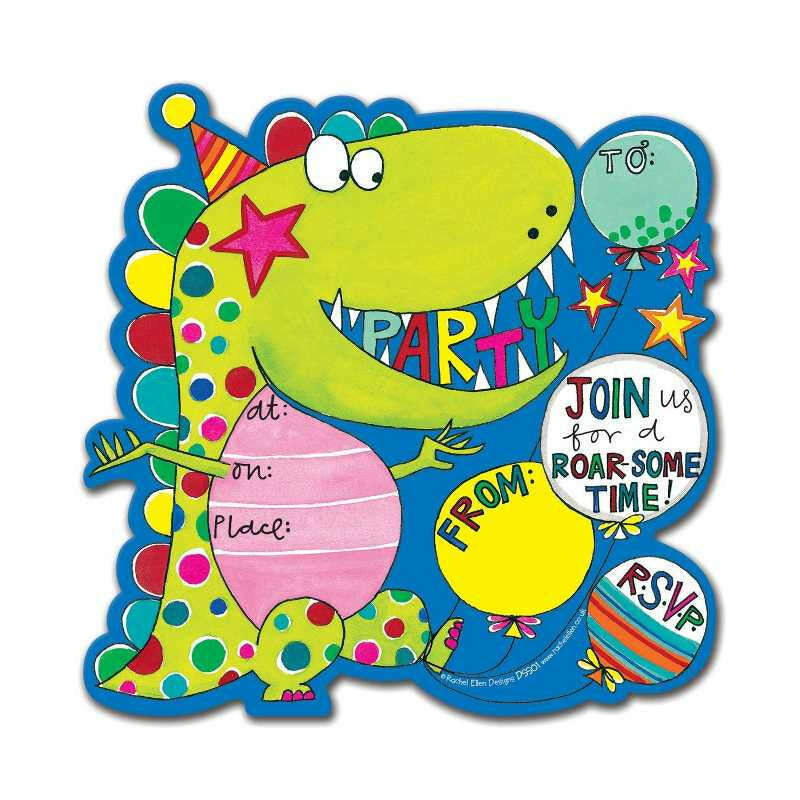 Party Invitations Dinosaur Die-Cut 8 Pack