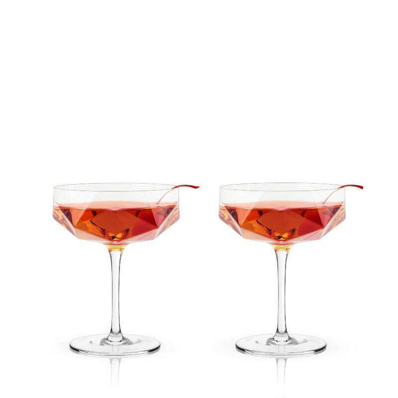 Raye Faceted Crystal Coupe Glasses Set of 2