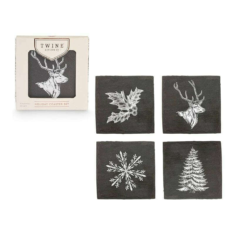 Rustic Holiday Slate Coasters Assorted