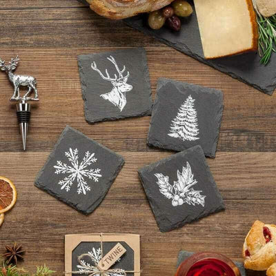 Rustic Holiday Slate Coasters Assorted