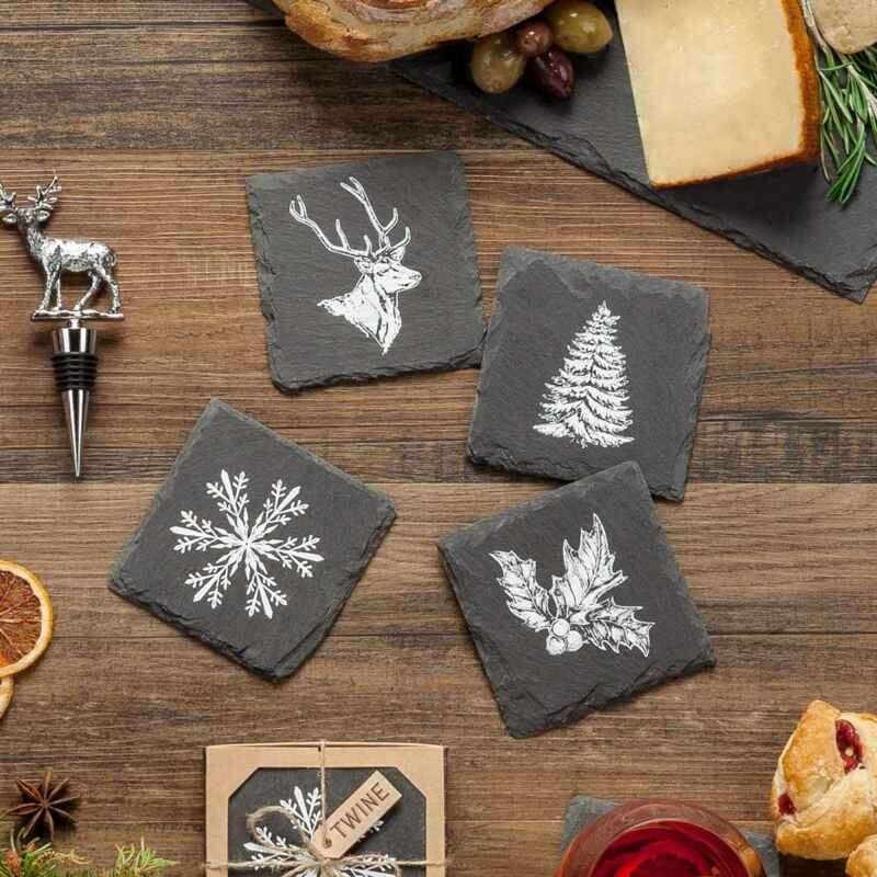 Rustic Holiday Slate Coasters Assorted