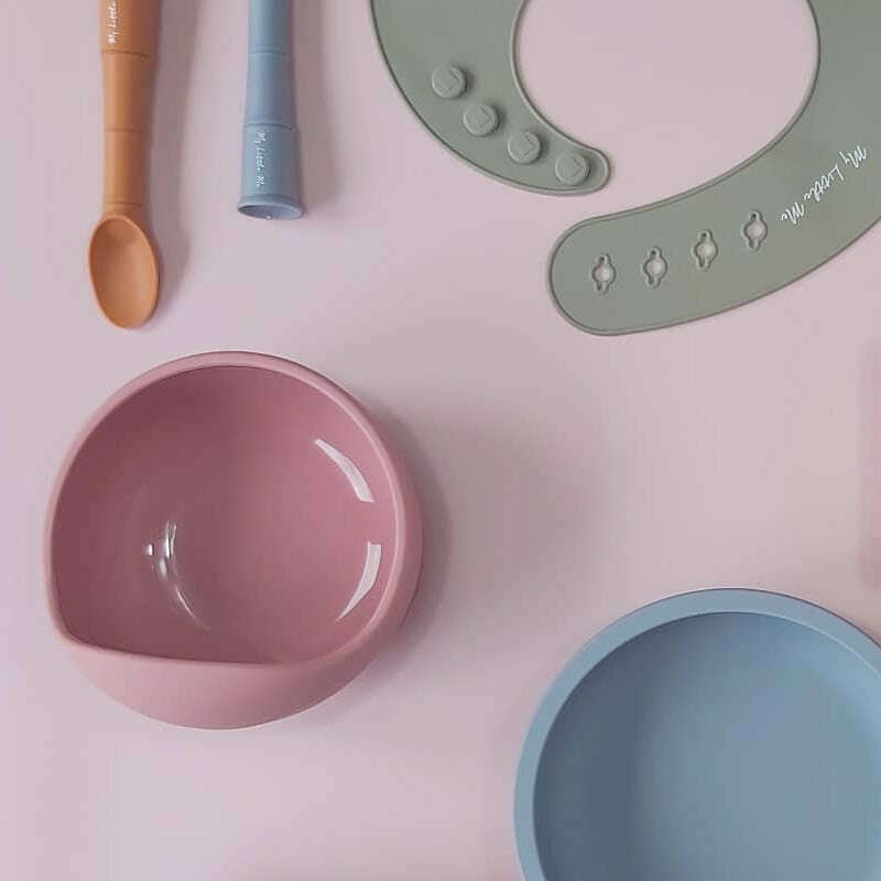 Suction Bowl & Spoon Dusty Rose