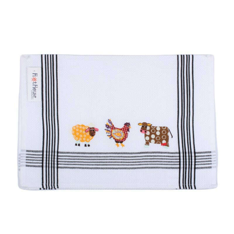 Tea Towel Barnyard Embroidered