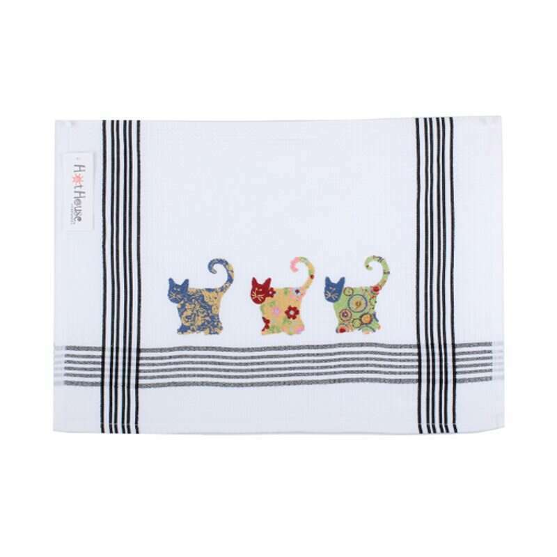 Tea Towel Patchwork Cat Embroidered