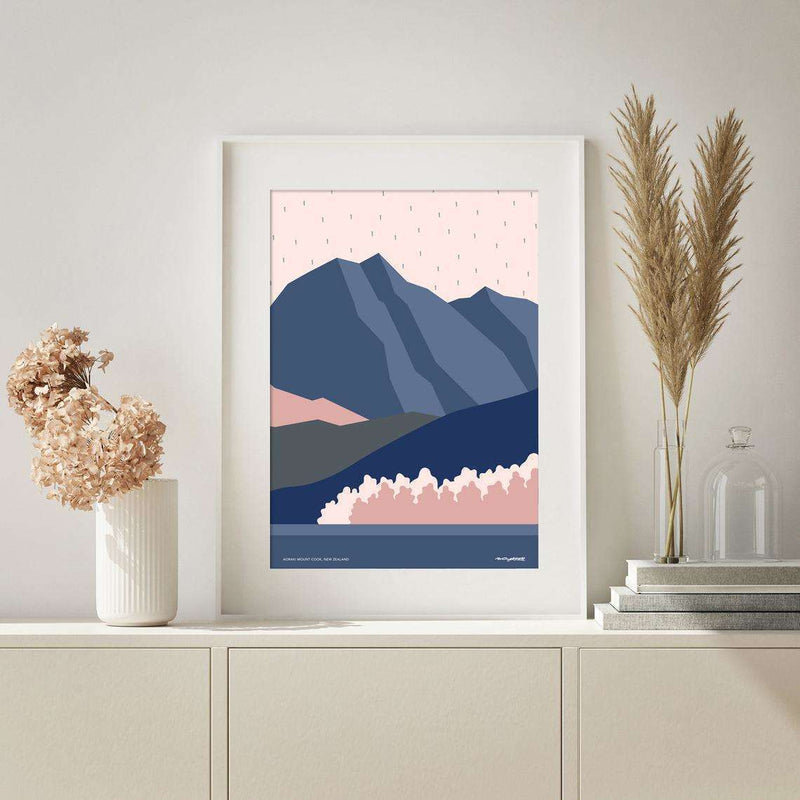 Aoraki Mt Cook Pink A4 Print