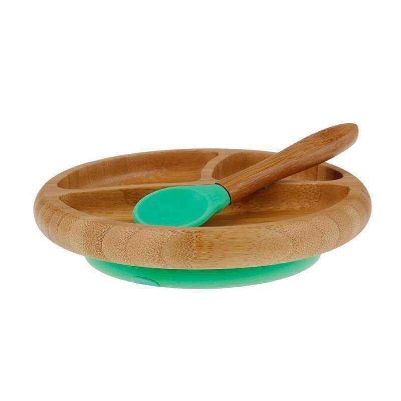 Avanchy Bamboo Baby Plate & Spoon - Green